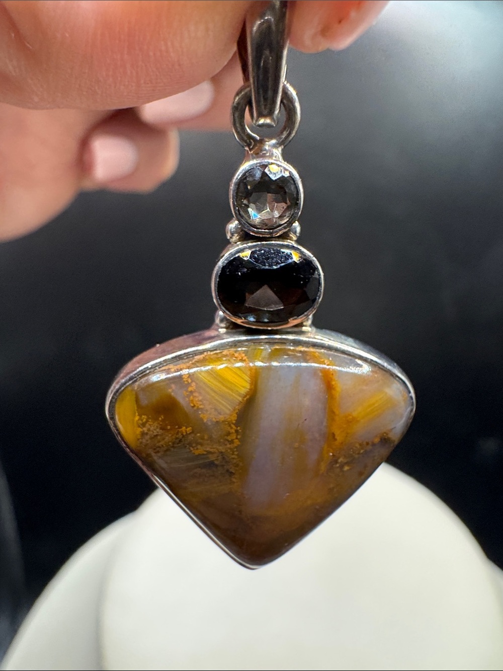 Sterling Silver Brown Tiger's Eye Pendant with quartz Accent